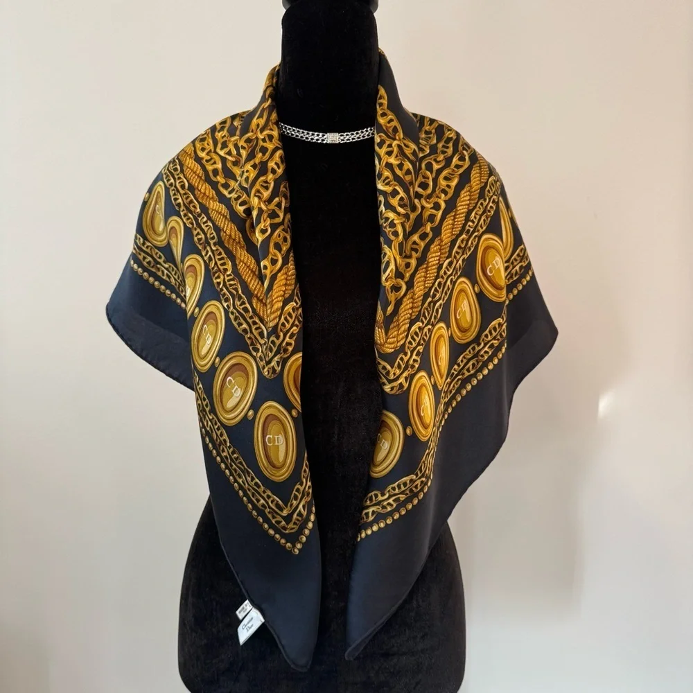 Authentic Christian Dior Charcoal and Mustard Scarf